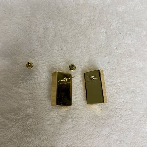 Vintage Earrings Faux Double Pearl Rectangular Post Pierced Retro 80s Gold Tone - Picture 5 of 9